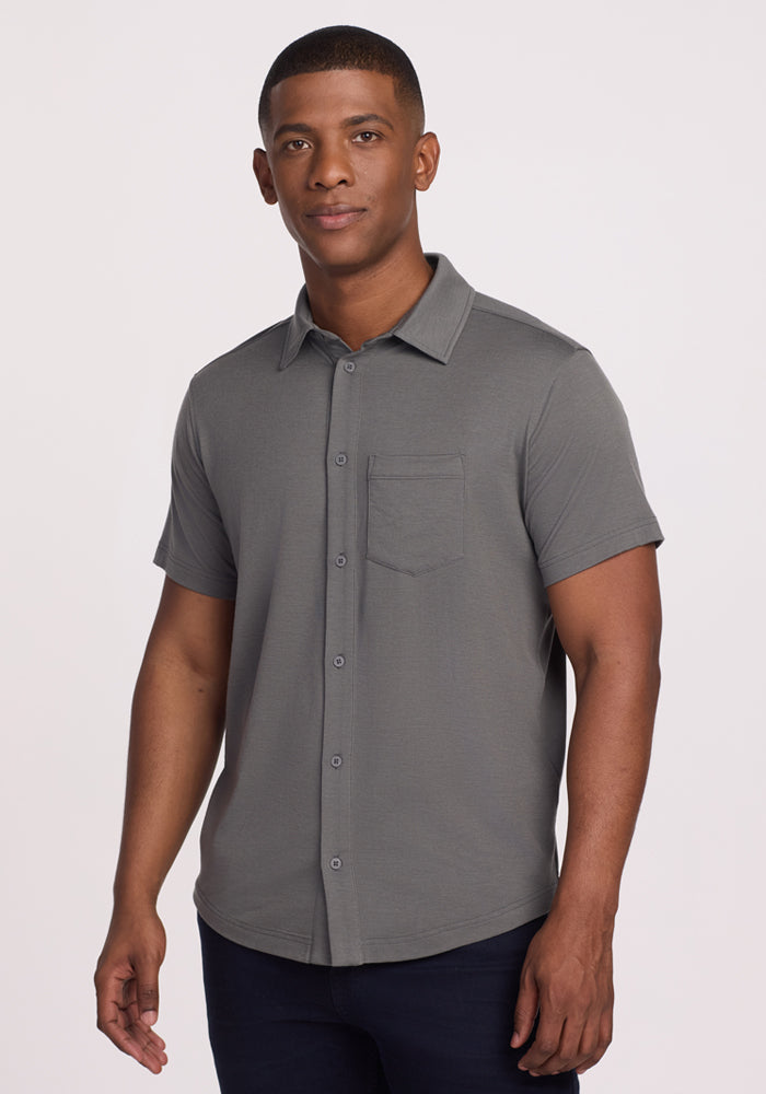 Endi Men's Classic Full Button Down Shirt in Iron Stone - Casual Office Wear & Business Attire for Professional Style