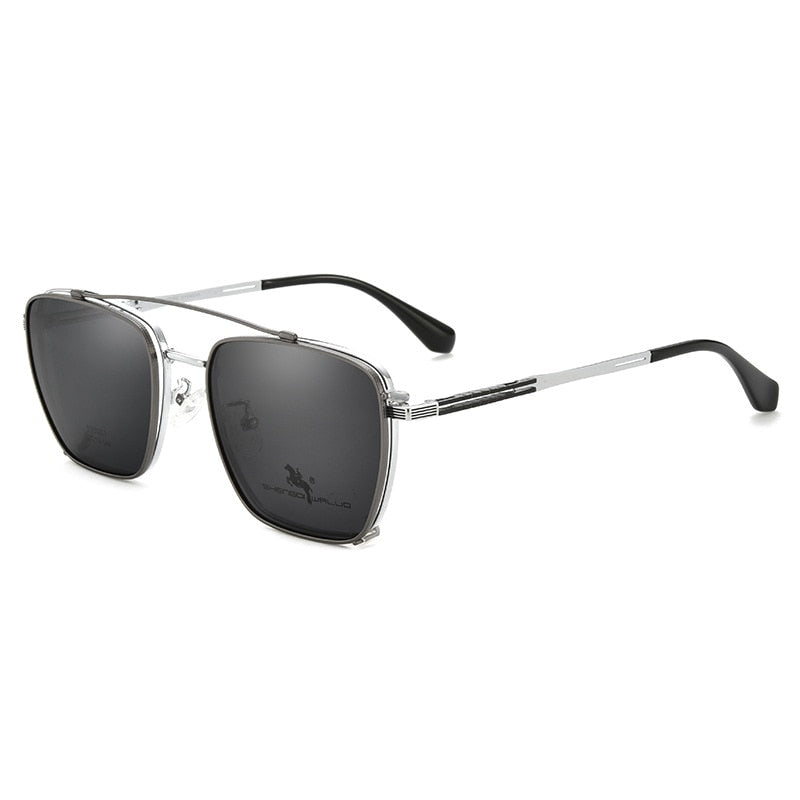Bclear Men's Full Rim Square Alloy Frame Eyeglasses with Clip-On Polarized Sunglasses - ZT95001 | Stylish UV Protection for Driving, Outdoor & Everyday Wear