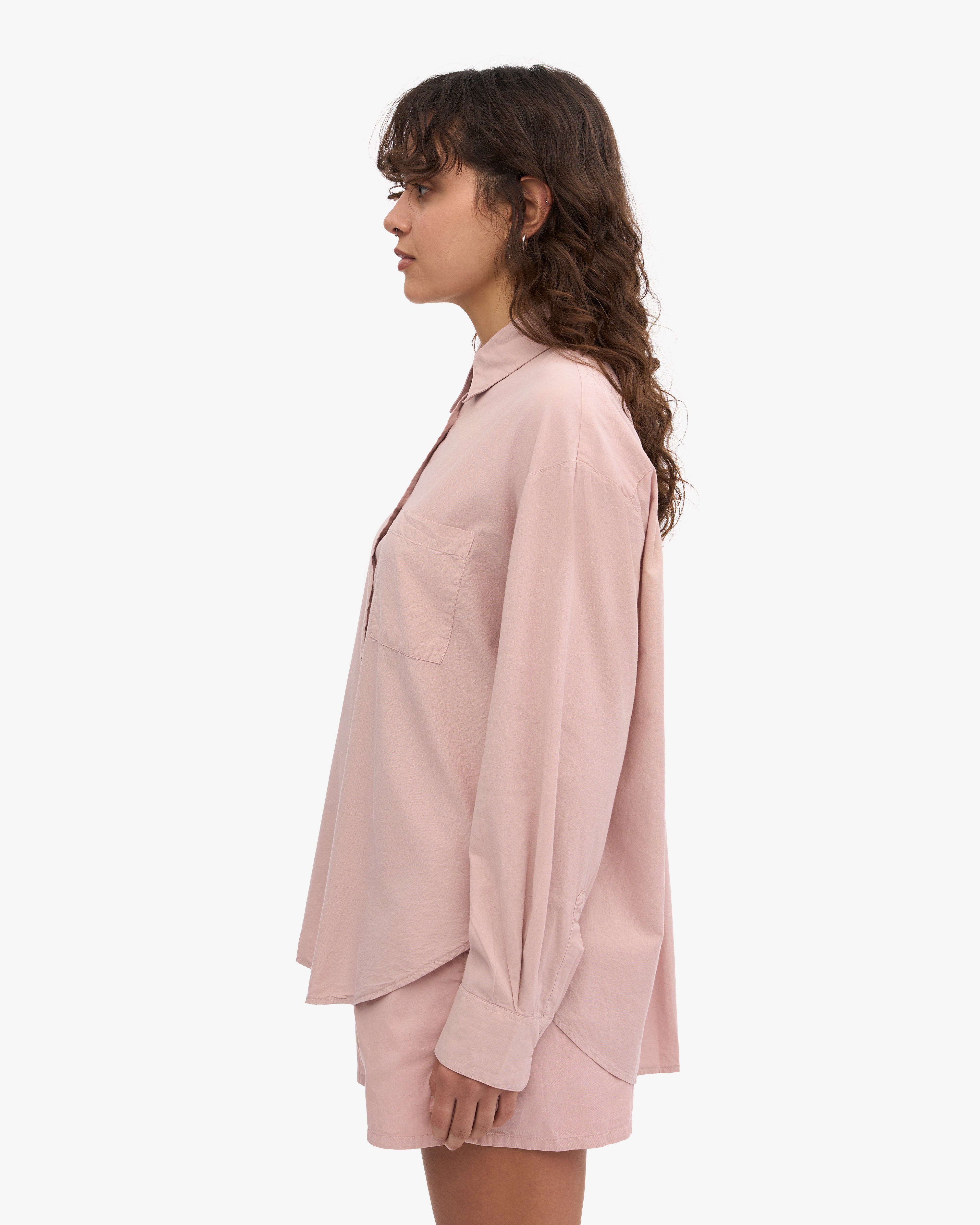 Organic Oversized Shirt for Women - Soft Faded Pink Cotton Tunic Top - Casual Loose Fit Shirt for Everyday Wear, Street Style & Layering