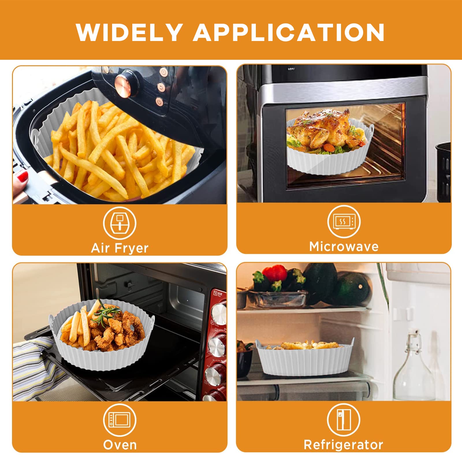Non-Stick Air Fryer Silicone Liners 2 Pack - Reusable 7.8 Inch Silicone Basket Liners for Ninja, COSORI, Tower & 3.6-6.8QT Air Fryers (Blue + Gray) - Perfect for Healthy Cooking, French Fries, Chicken Wings & Vegetables