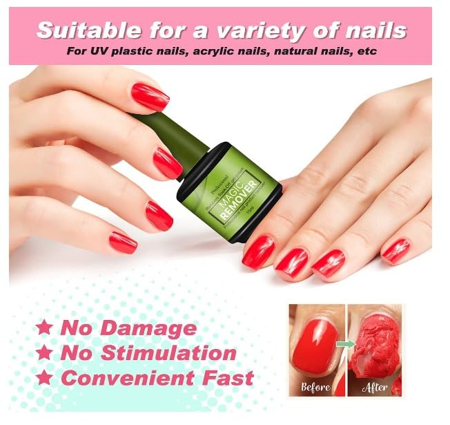 Fast-Acting Magic Gel Nail Polish Remover - Soak Off in 1-2 Minutes | 15ml Bottle | Professional Nail Care Solution for Salon & Home Manicures