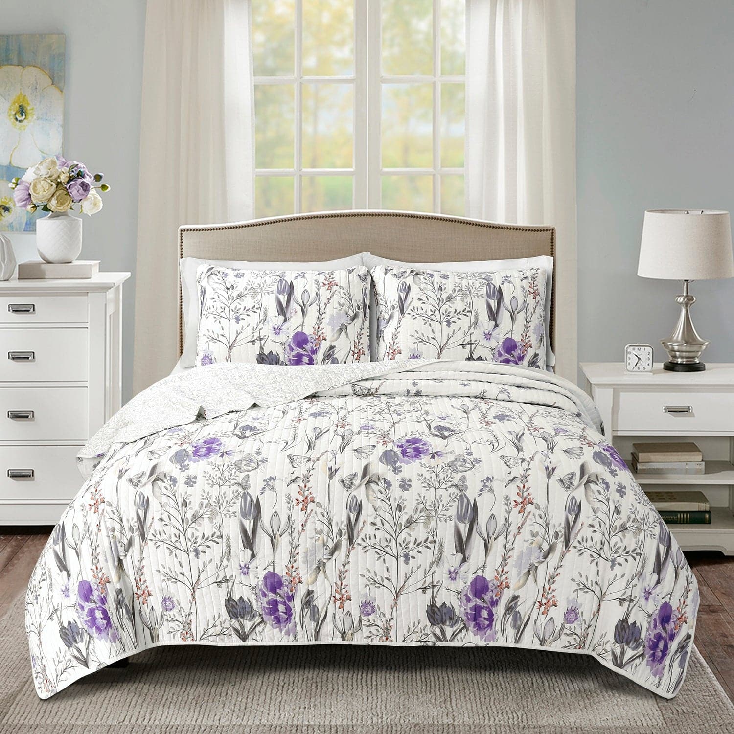 Adalia 3-Piece Quilt Set - Queen Size Bedding Comforter with Matching Pillow Shams - Soft Microfiber for All Seasons - Perfect for Master Bedroom, Guest Room & Cozy Home Decor