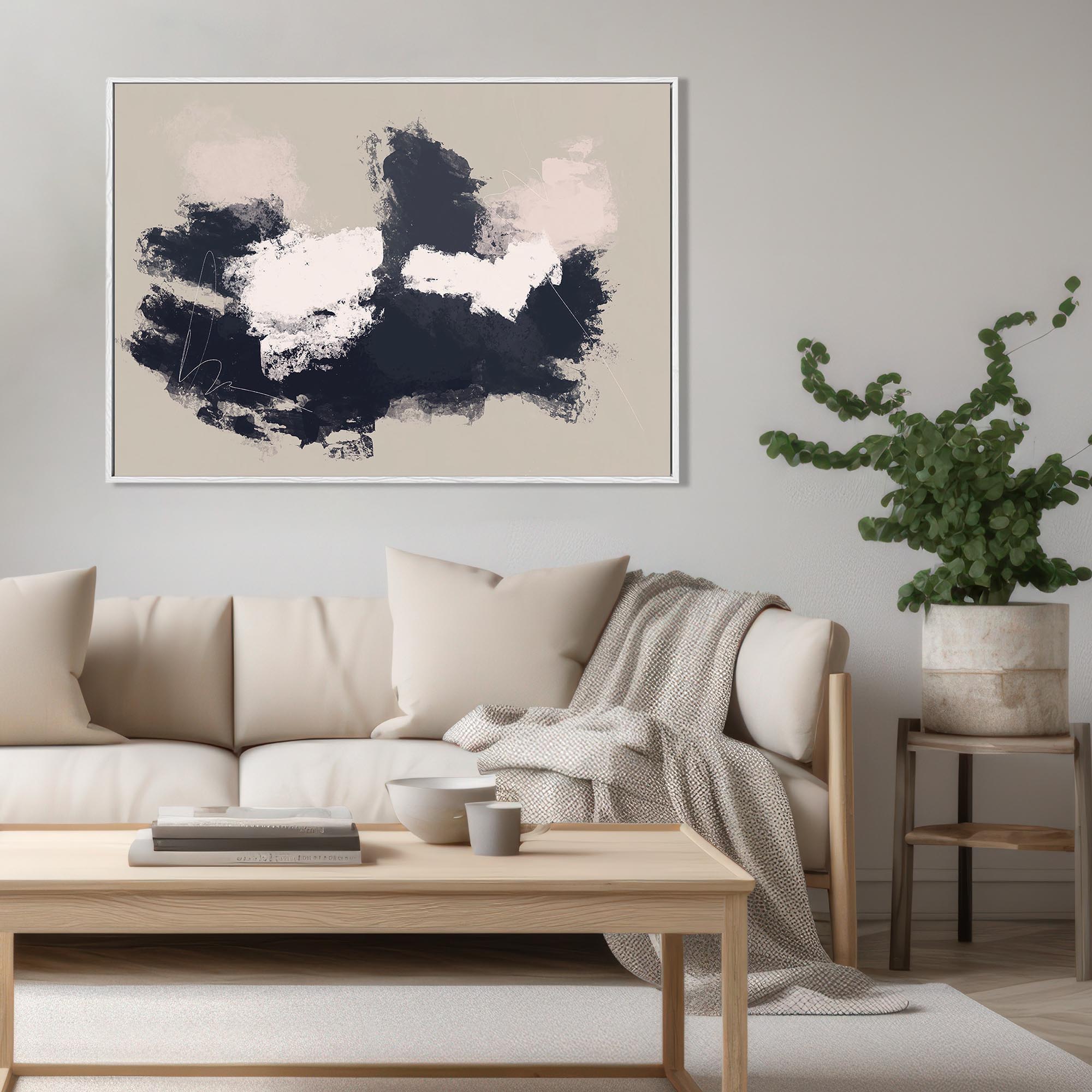 Sandbanks Framed Canvas Wall Art - Coastal Beach Landscape Painting for Living Room & Bedroom Decor