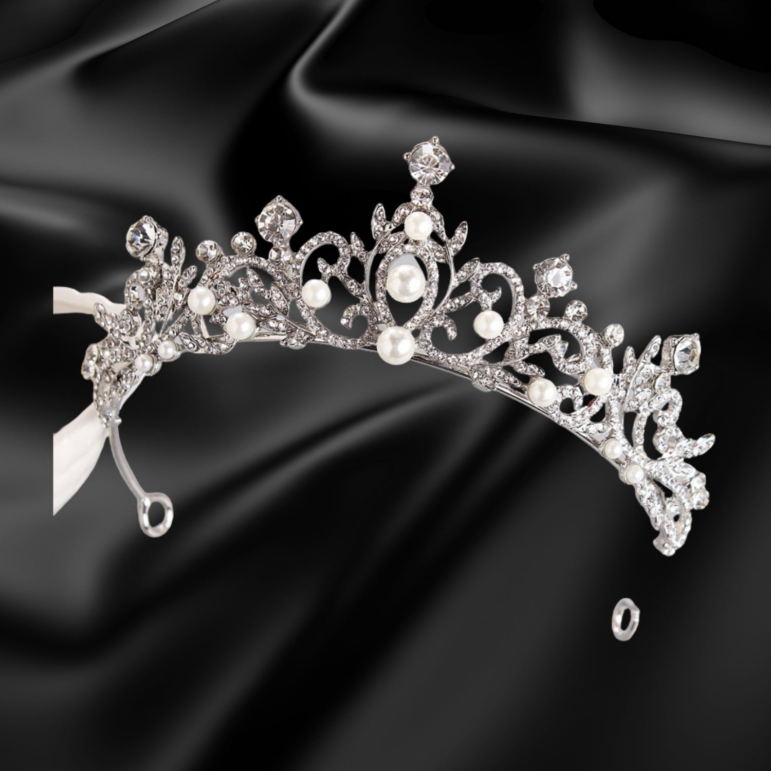Pearl Silver Bridal Headband - Elegant Wedding Tiara with Flower Design for Bride, Hair Accessories for Bridal Shower, Engagement Party and Special Occasions