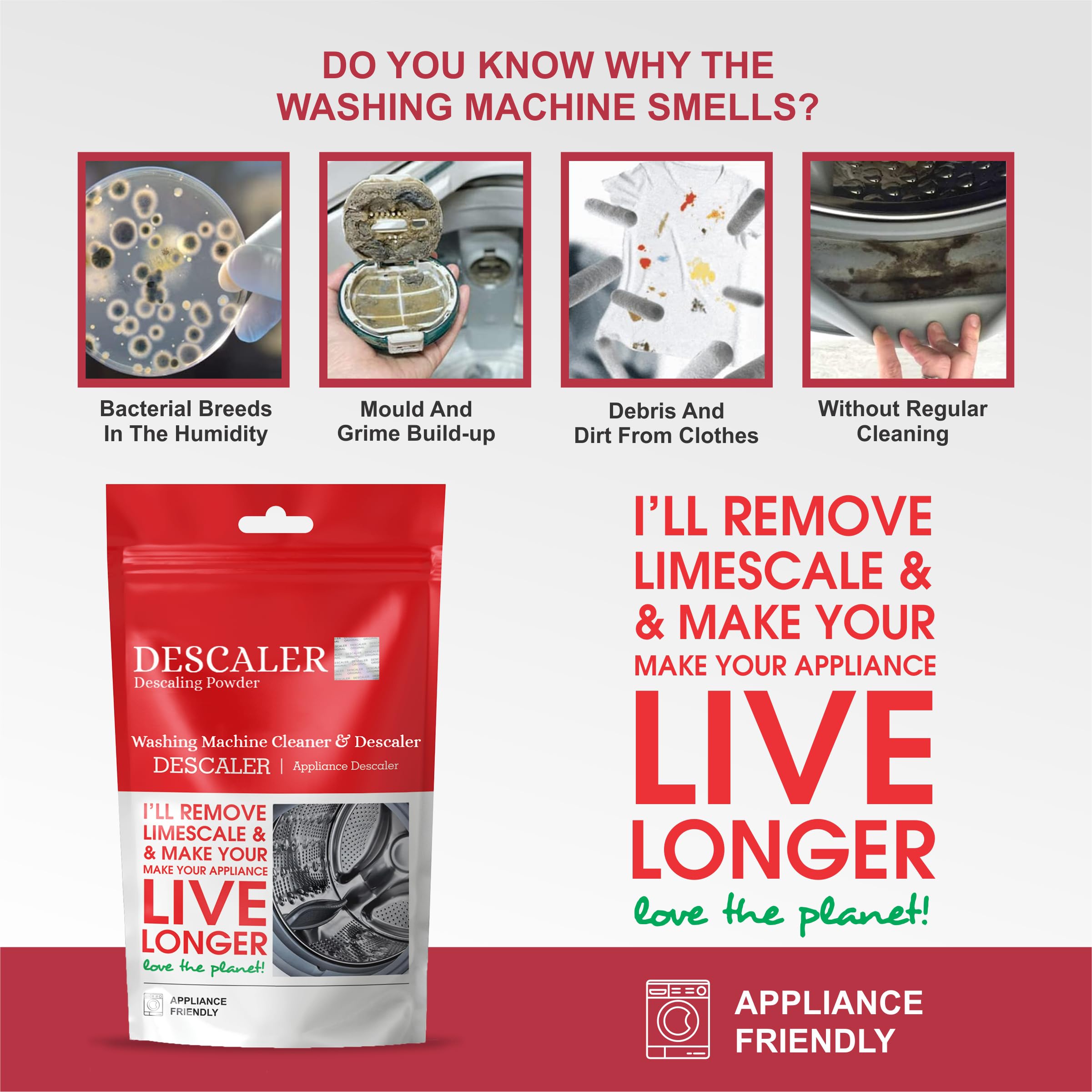 Washing Machine Descaler & Cleaner Powder - 100g (Pack of 2) for Front Load & Top Load Washers | Removes Limescale, Odors & Buildup | Ideal for Laundry Maintenance & Appliance Care