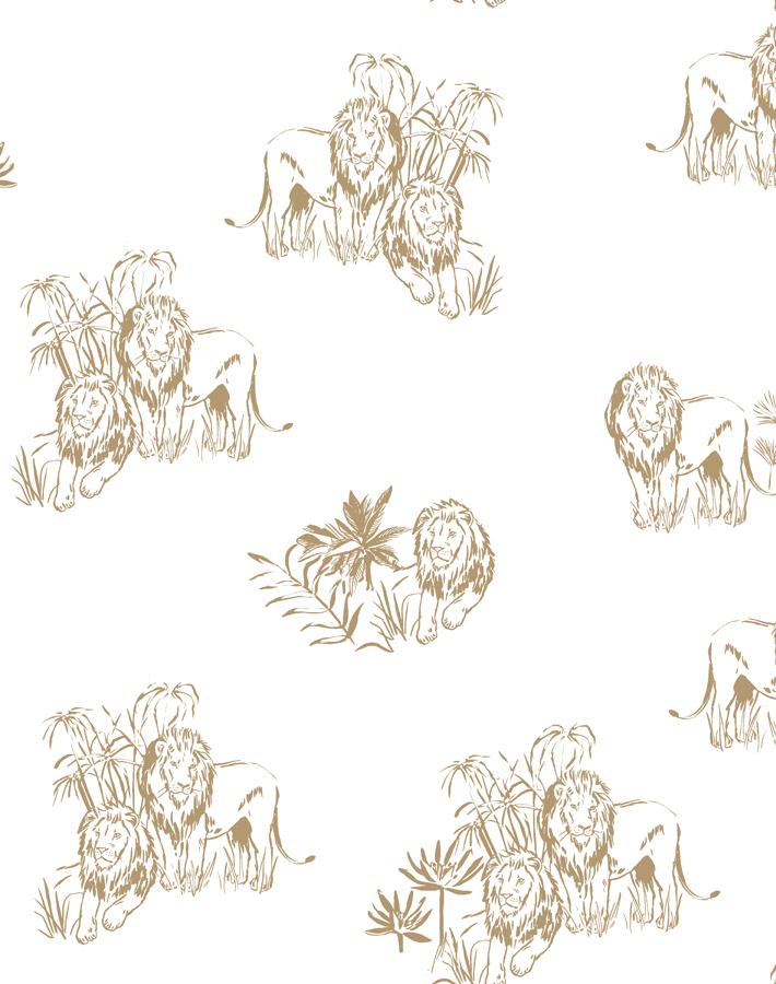 Foliage Lions Wallpaper by Tea Collection - White | Premium Peel & Stick Wallpaper for Nursery, Kids Room & Home Decor