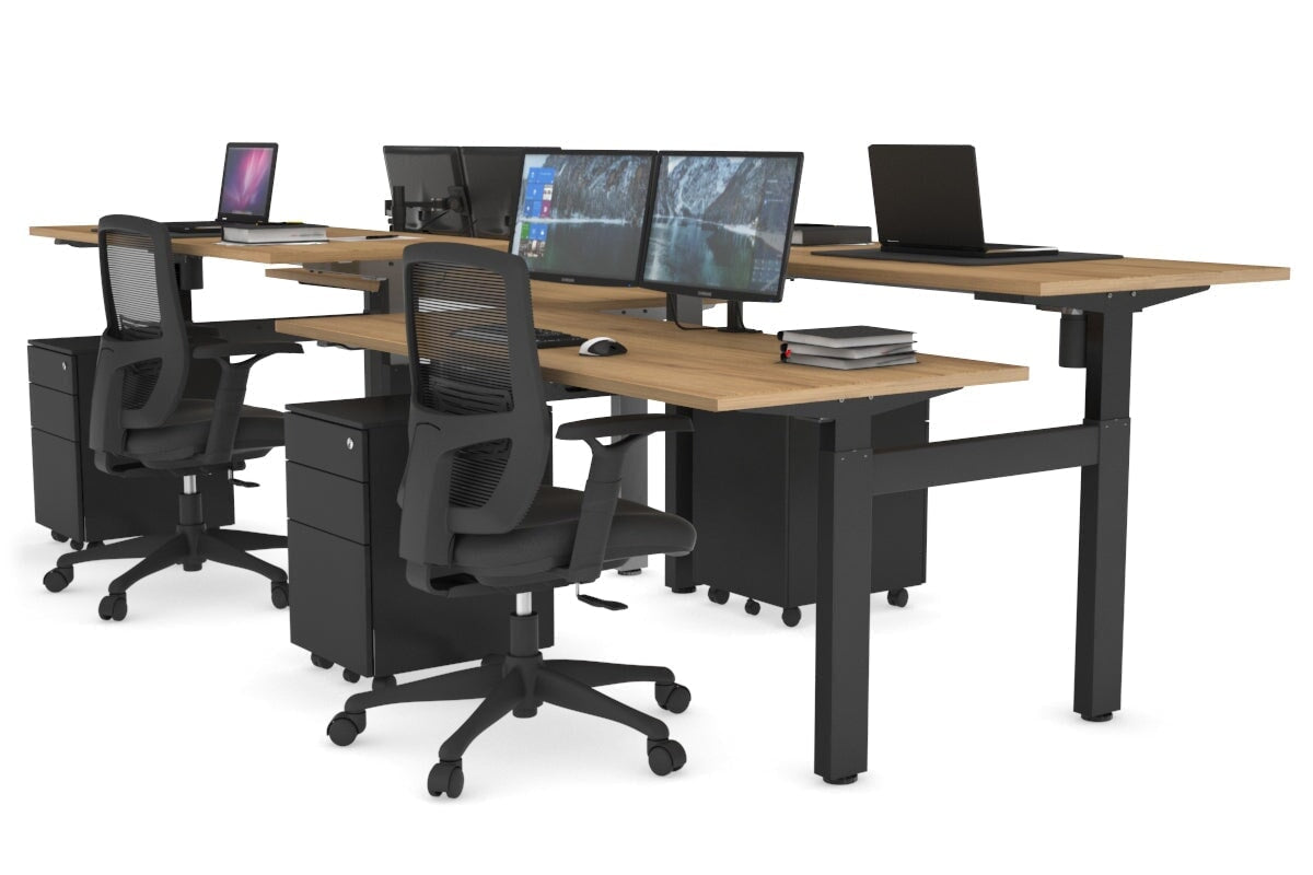 Just Right Height Adjustable 4-Person H Bench Workstation - Black Frame [1400L x 700W] for Office, Coworking Space & Home Office
