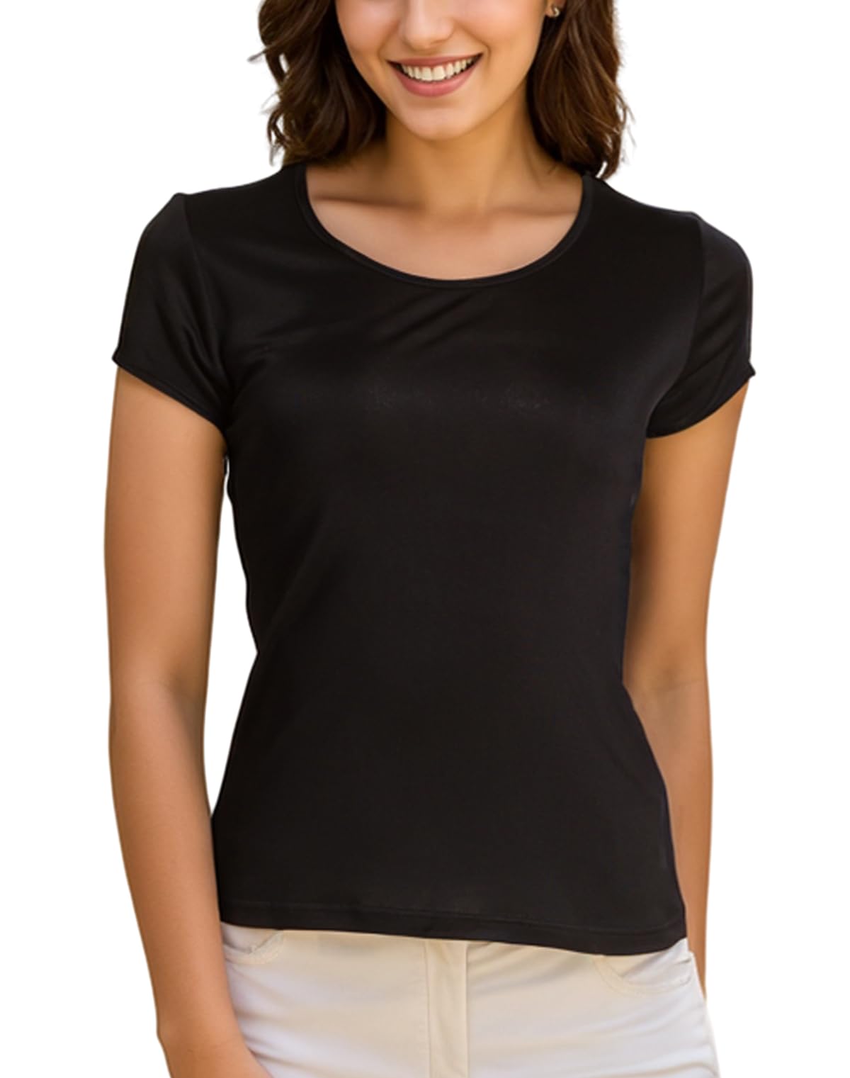 Women's Mulberry Silk T-Shirts - Soft Basic Crewneck Short Sleeve Tee Top Blouse for Summer, Casual Solid Color Shirt | Perfect for Office, Travel & Everyday Wear