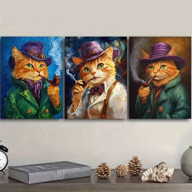 3-Piece Orange Cat with Pipe Wall Art Set - Framed Canvas Prints 40x60cm | High Quality Australian Made | Ready to Hang | Perfect for Living Room, Bedroom & Office Decor