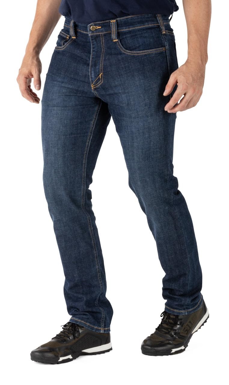 5.11 Tactical Men's Defender-Flex Slim Jeans - Stretch Comfort, Fitted Waistband & 7 Utility Pockets (Style 74465) - Perfect for Outdoor Work, Hiking & Tactical Use