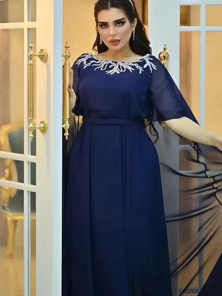 Elegant Eid Chiffon Dress for Muslim Women - Flowy Caftan Kaftan Dress for Special Occasions & Festivals | Perfect for Eid Celebrations, Weddings & Family Gatherings