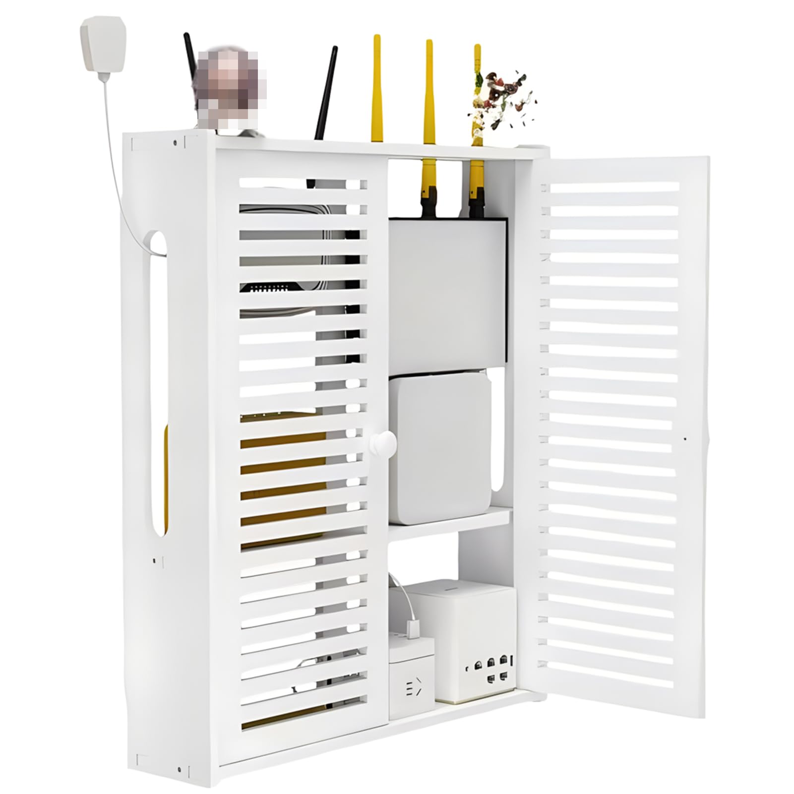 Wall Mount Router Shelf - WiFi Storage Box with Cable Management for Home & Office (42x10x50cm)
