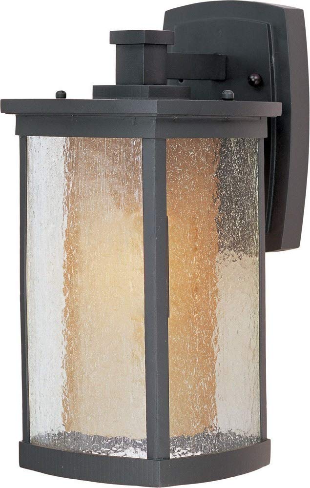 Maxim 55653CDWSBZ Bronze Bungalow LED Wall Lantern Light - 1-Light Outdoor Fixture with Seedy/Wilshire Glass Shade, GU24 Base, 60W Max, Dimmable, Damp Rated (2016 Lumens) - Perfect for Porch, Patio, Garden & Entryway Lighting