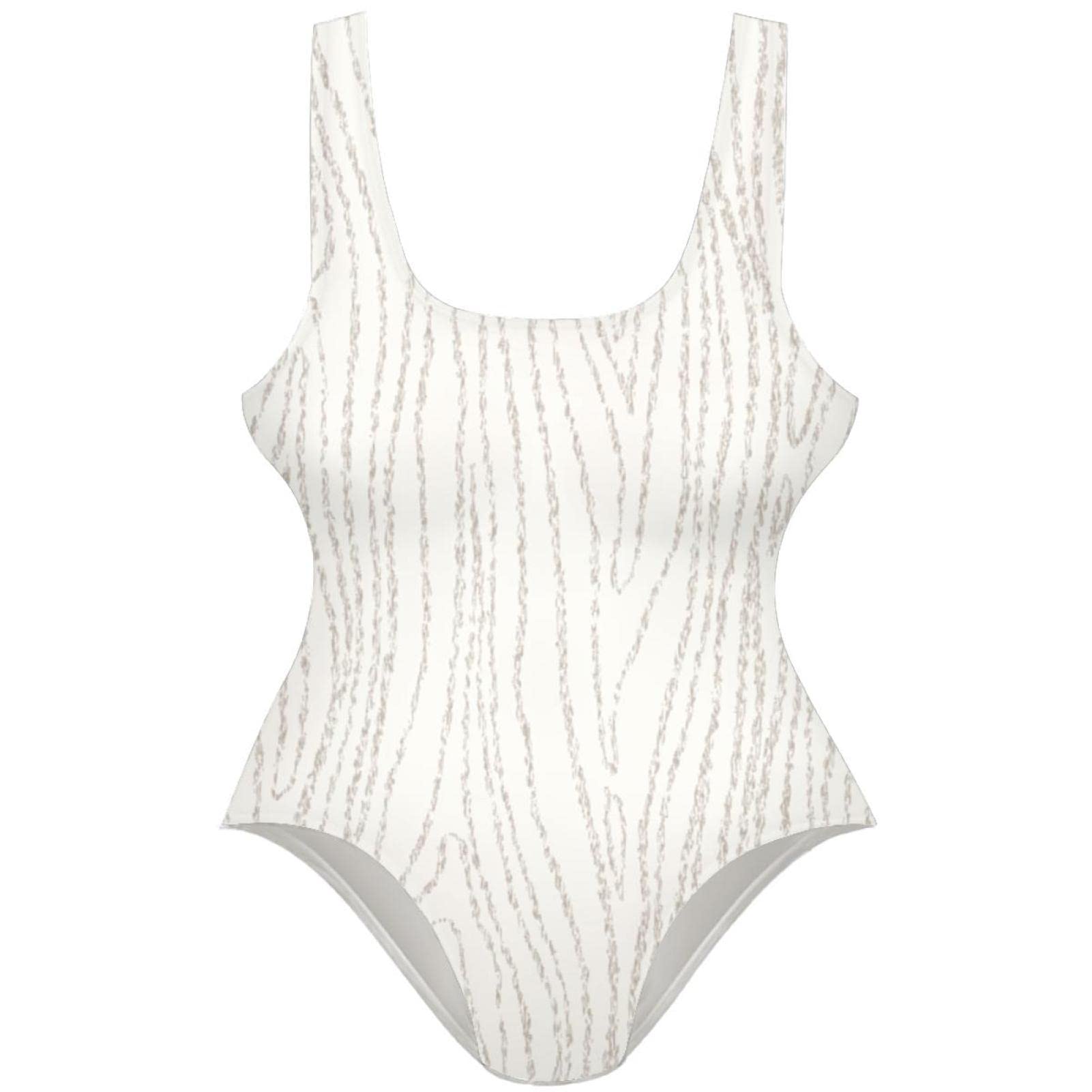 Women's U-Back One Piece Swimsuit with Wood Texture Print - Stylish Bikini for Beach, Pool & Summer Vacations