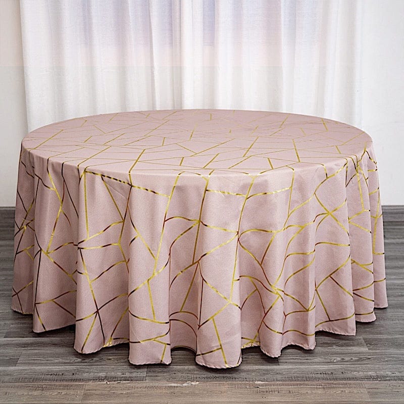 120 Polyester Round Tablecloth with Metallic Geometric Pattern - Elegant Dining Decor for Weddings, Parties & Home Events