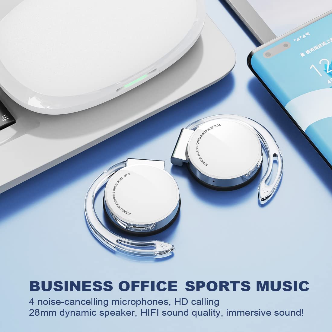 Open Ear Bluetooth Headphones V5.3 - Wireless Clip-On Sports Earphones with Ear Hooks, 4-Mic Noise Cancelling, 30H Battery & Charging Case - Perfect for Running, Cycling & Gym Workouts