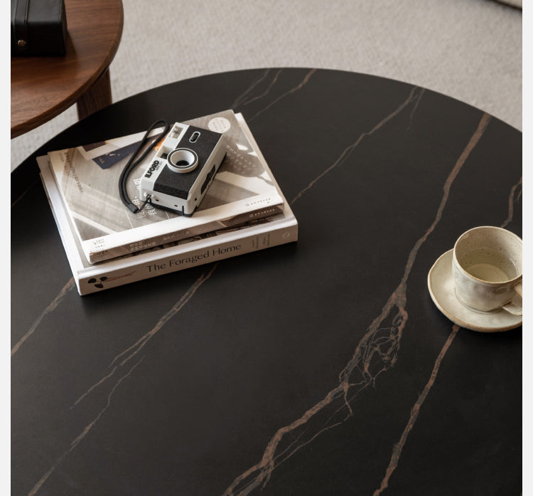 Solid Black Walnut Wood Coffee Table with Rock Surface - Rustic Modern Living Room Furniture for Home Decor