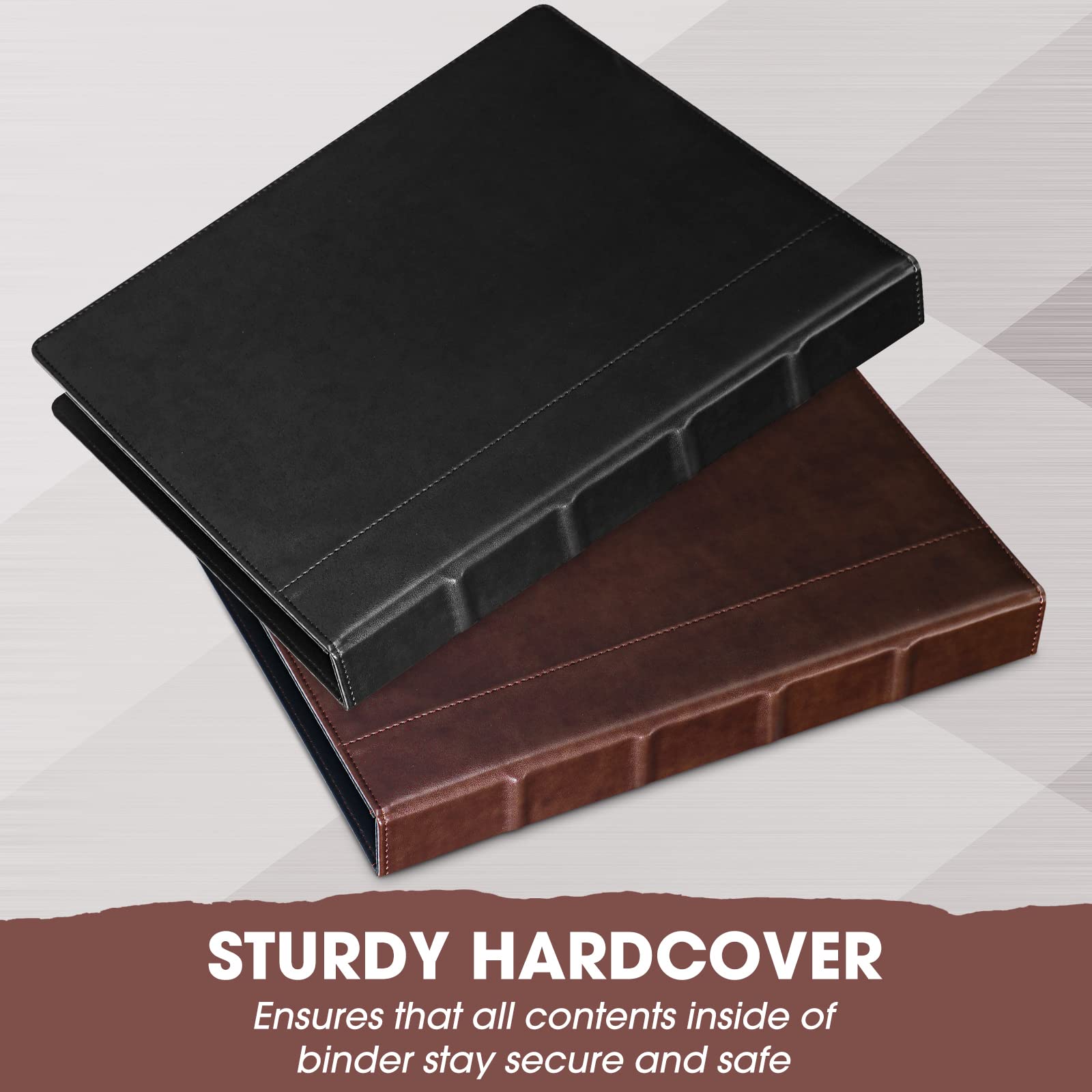 Vintage Leather 3-Ring Binder Organizer - 2 Pack Hardback Binders with Round Rings, Holds 200 Sheets, 2 Inner Pockets (1 Inch, Brown & Black) - Perfect for Office, School, and Professional Document Organization