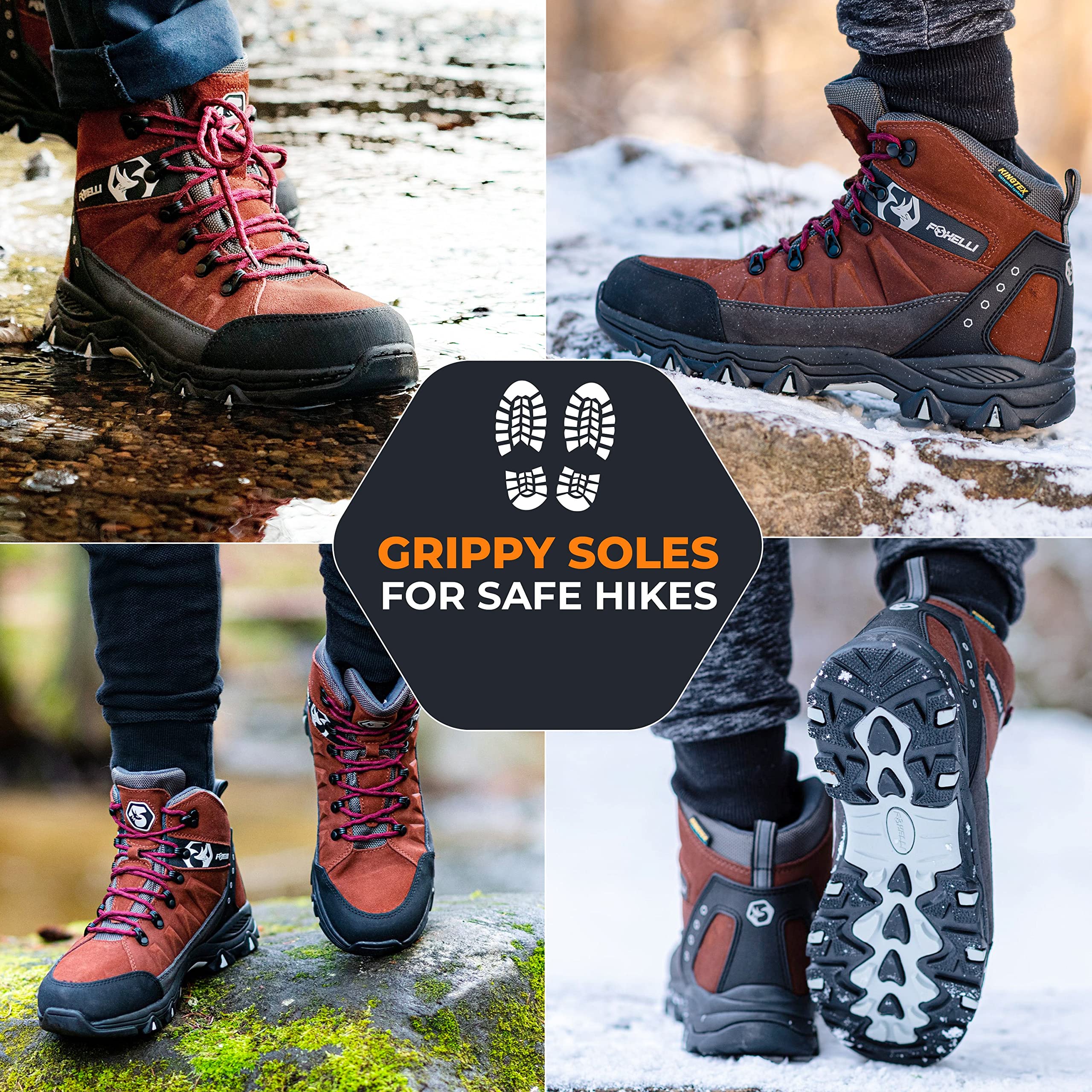 Foxelli Men's Waterproof Hiking Boots - Lightweight Breathable Suede Leather Outdoor Boots for Men | Perfect for Trail Hiking, Camping & Mountain Climbing