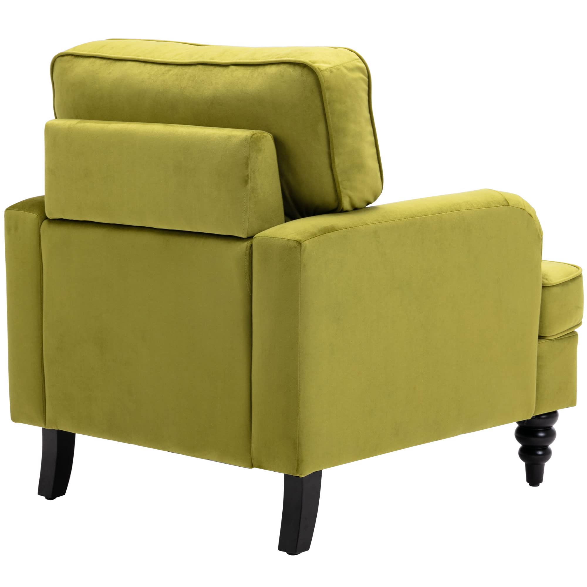 Midcentury Modern Velvet Accent Chair - Comfy Armchair for Reading & Relaxing, Single Sofa Couch in Olive Green - Perfect for Bedroom, Living Room & Salon Decor