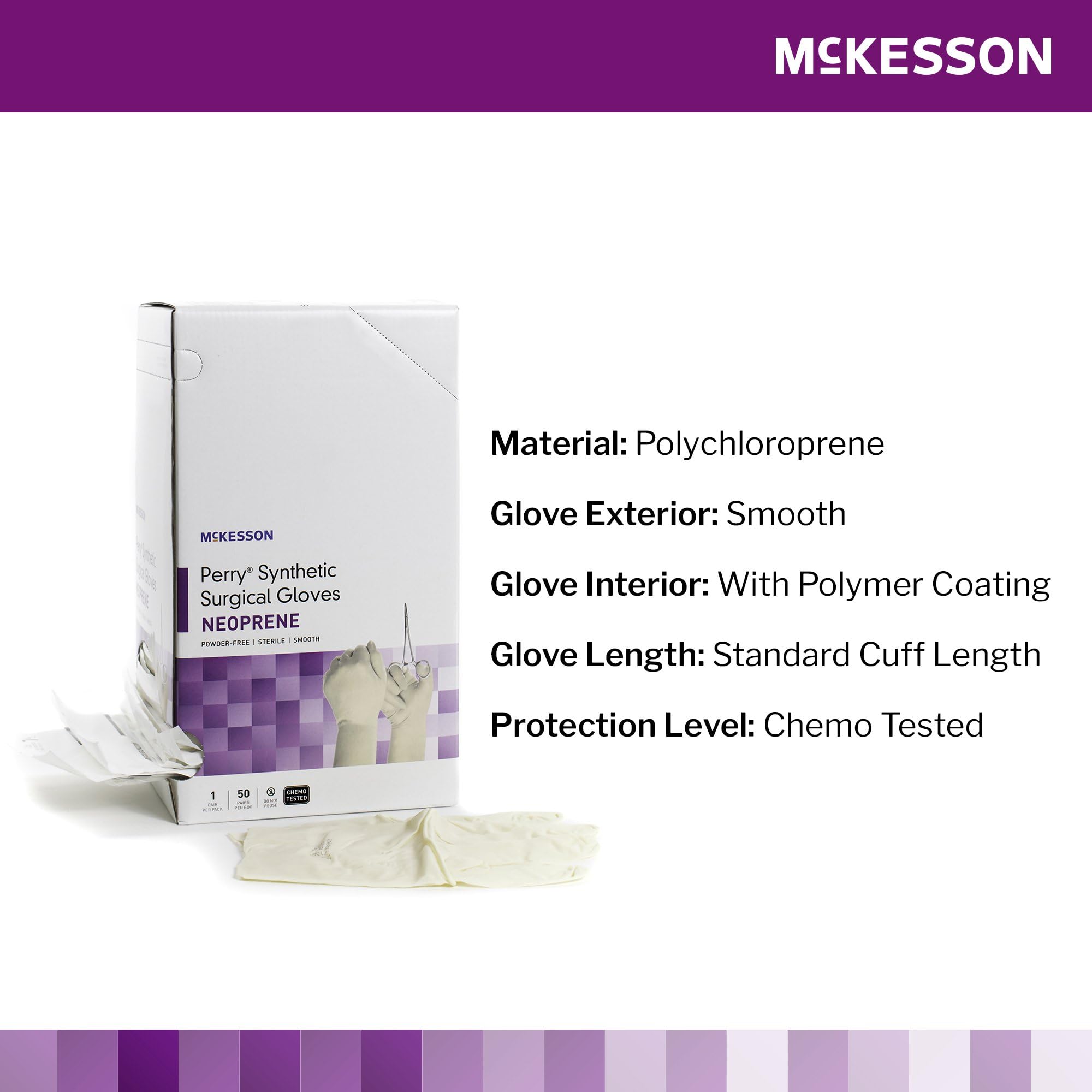 McKesson Perry Synthetic Surgical Gloves [50 Pairs] - Sterile, Neoprene, Disposable, Powder-Free, Professional Medical & Healthcare, Chemo Tested, Size 7.0, Cream - Ideal for Hospitals, Clinics, and Medical Procedures