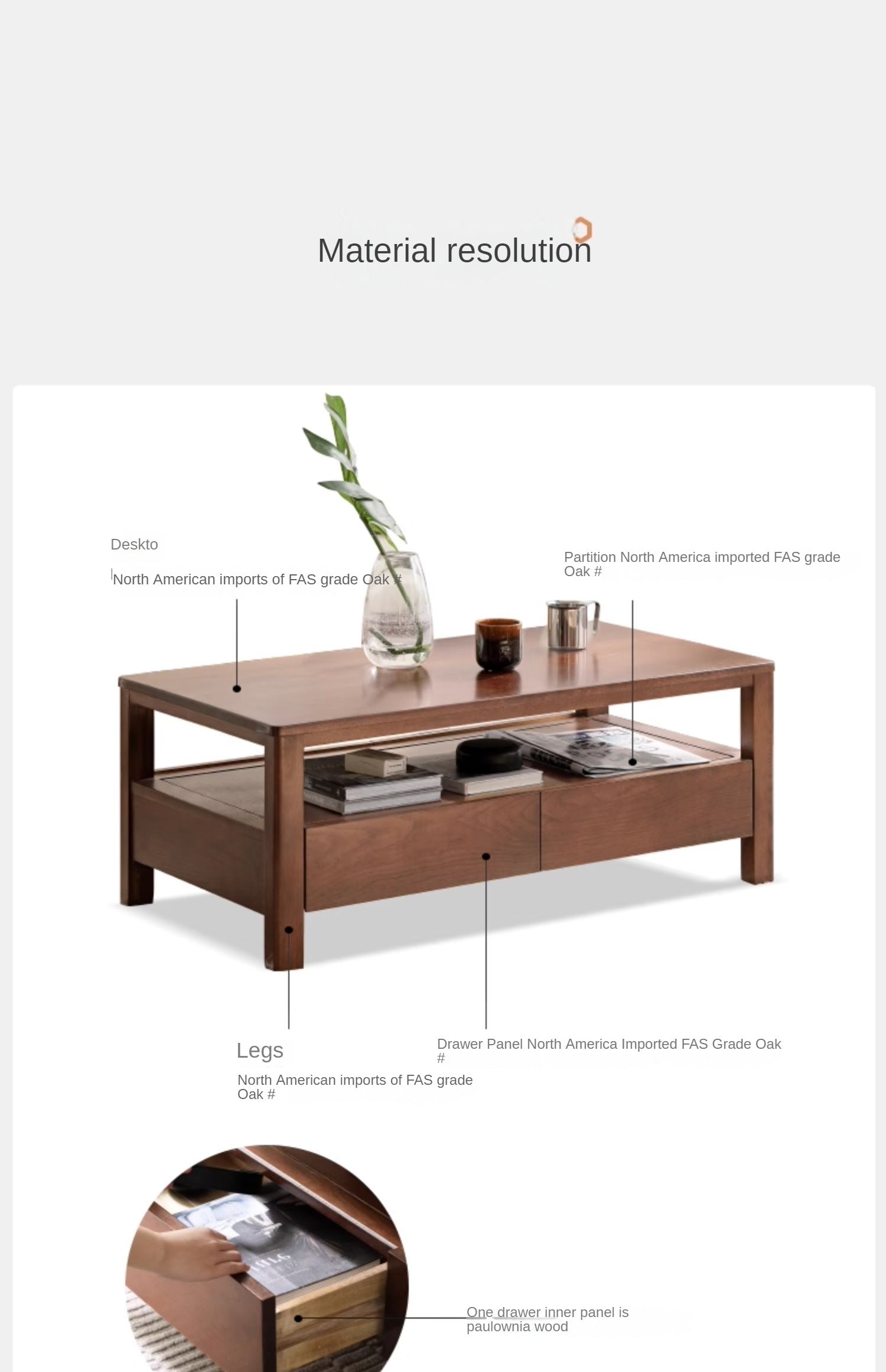 Solid Oak Wood Modern Minimalist Coffee Table - Scandinavian Style Living Room Furniture for Home Decor