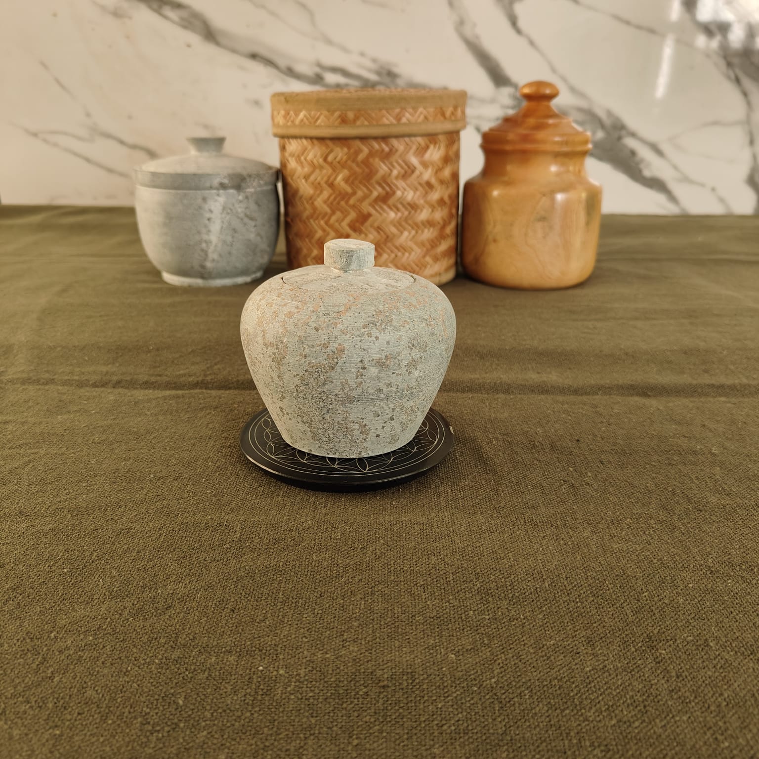 Premium Soapstone Salt and Pepper Grinder Set - Natural Stone Spice Containers for Kitchen, Dining Table, and Restaurant Use