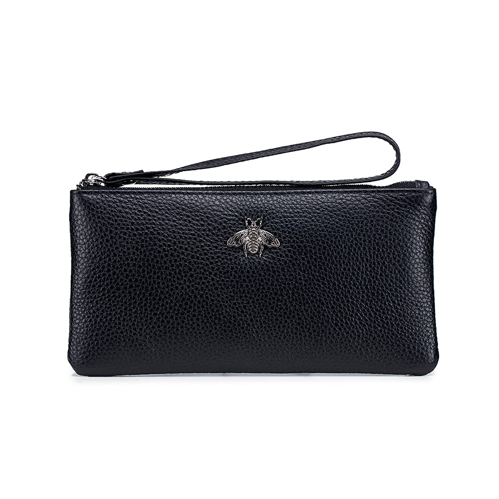 Women's RFID Anti-Theft Leather Phone Wallet - Transparent Mini Shoulder Bag with Card Holder & Coin Pocket - Cowhide Clutch Purse (Black) | Perfect for Travel, Shopping & Everyday Use