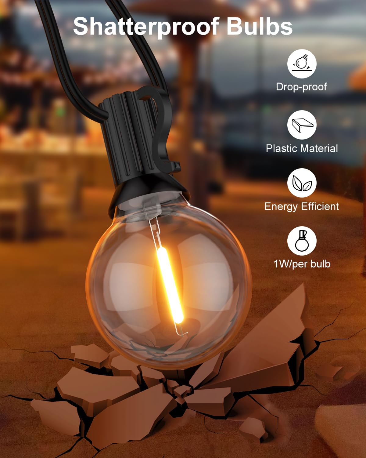 GLUROO 200FT Outdoor String Lights (100FT x 2) - G40 LED Patio Lights with 104 Bulbs, Waterproof Shatterproof Dimmable Globe Lights for Backyard, Garden, Cafe, Bistro - Perfect for Parties, Weddings & Outdoor Dining