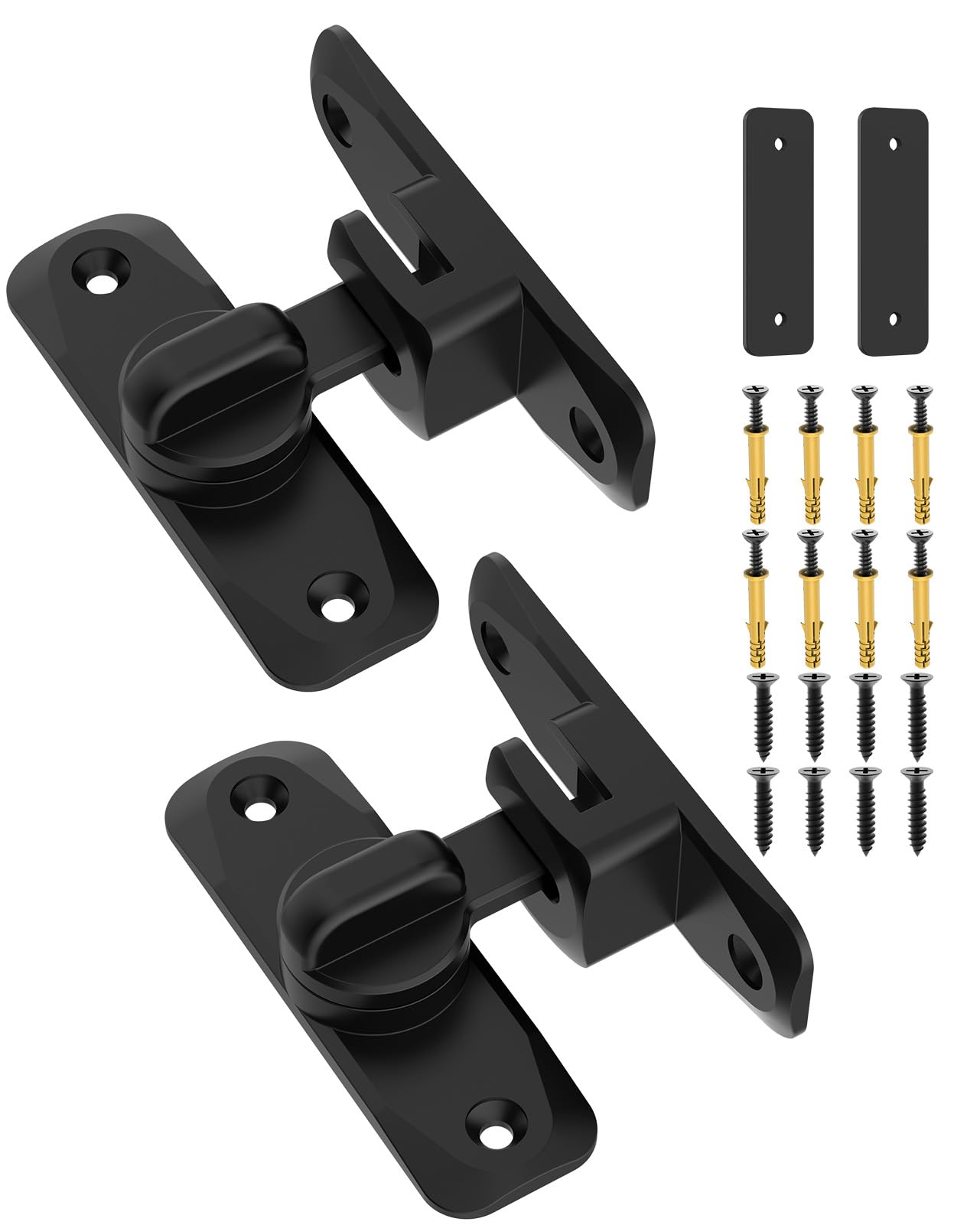90/180 Degree Barn Door Lock - Small Flip Gate Latches Hardware for Sliding Doors - Secure Cabinet, Bathroom & Garden Door Lock (Black, 2Pcs) - Perfect for Home, Office & Outdoor Use