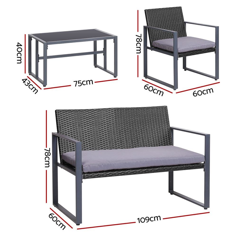 Gardeon 4-Piece Outdoor Patio Furniture Set - Table & Chairs in Black - Perfect for Backyard, Garden, and Poolside Relaxation