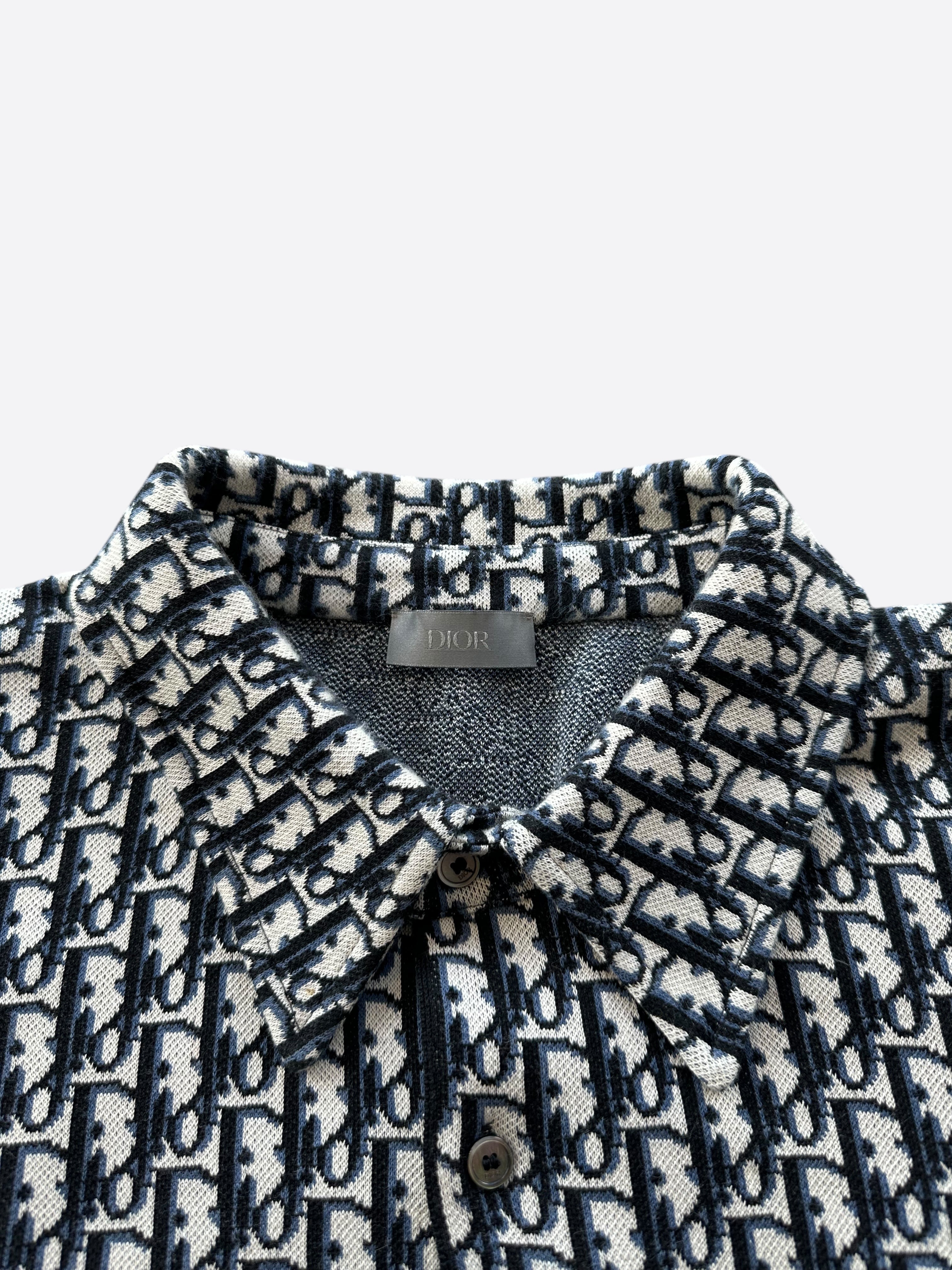 Dior Beige & Blue Oblique Button Up Shirt for Men - Stylish Casual & Business Wear - Perfect for Office, Date Night & Special Occasions