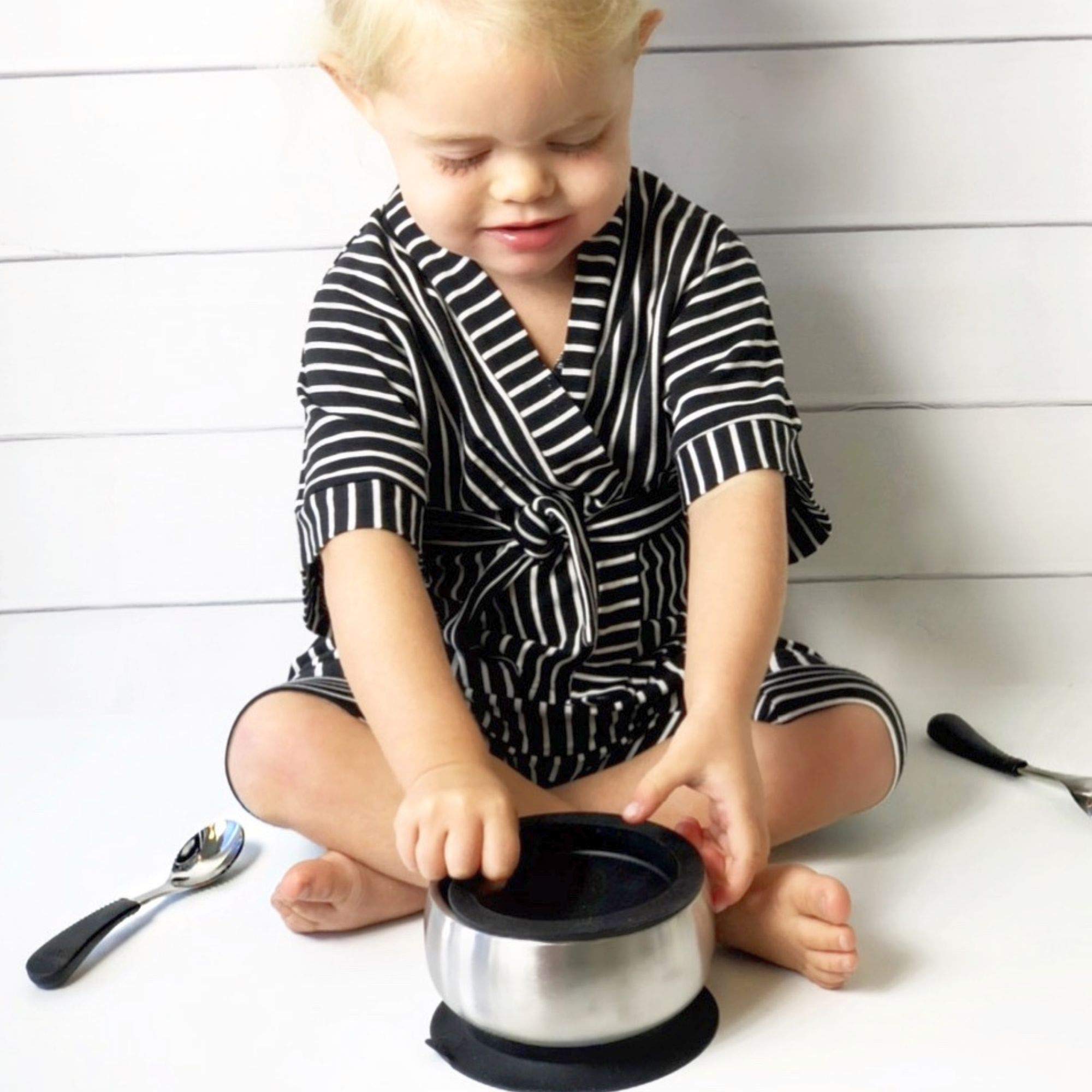 Avanchy Stainless Steel & Silicone Baby Fork Set - 2 Pack Toddler Self Feeding Utensils for Baby Led Weaning | BPA-Free, Safe First Forks for Kids | Perfect for Home, Travel & Restaurant Dining (Pink)