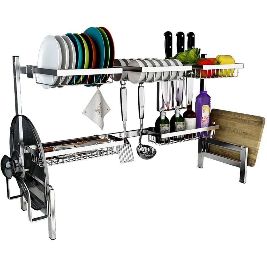 Stainless Steel Chrome Utensil Holder - Over The Sink Dish Drying Rack & Tableware Organizer | Perfect for Kitchen Countertop, Sink Side Organization & Space Saving Storage