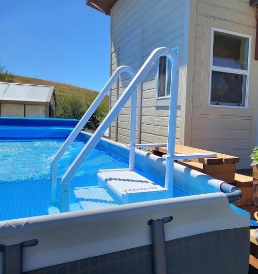 Premium Above Ground Pool Ladder - Heavy Duty Deck Mounted Step Ladder with Dual Handrails & Anti-Slip Steps (350 LB Capacity) for 48-54 Inch Pools - Perfect for Safe Entry/Exit & Pool Maintenance