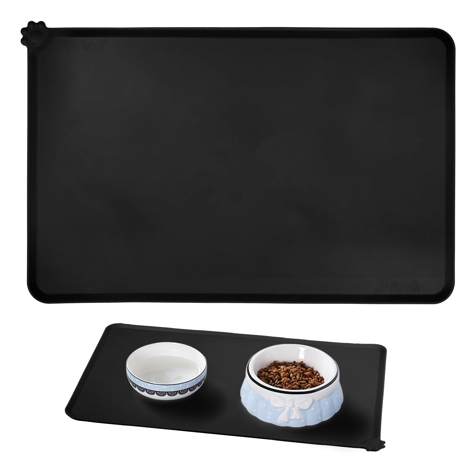 Non-Slip Silicone Pet Feeding Mat - Waterproof Cat & Dog Food Bowl Mat with Raised Edge to Prevent Spills (19