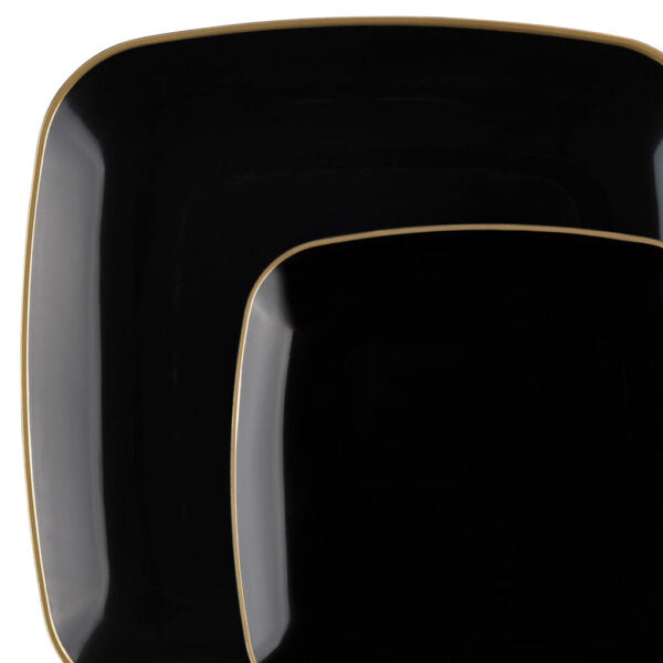 Black and Gold Rim Square Plastic Plates 10 Pack - Eco-Friendly Disposable Dinnerware for Parties, Picnics & Events | BPA-Free, Durable & Stylish Tableware