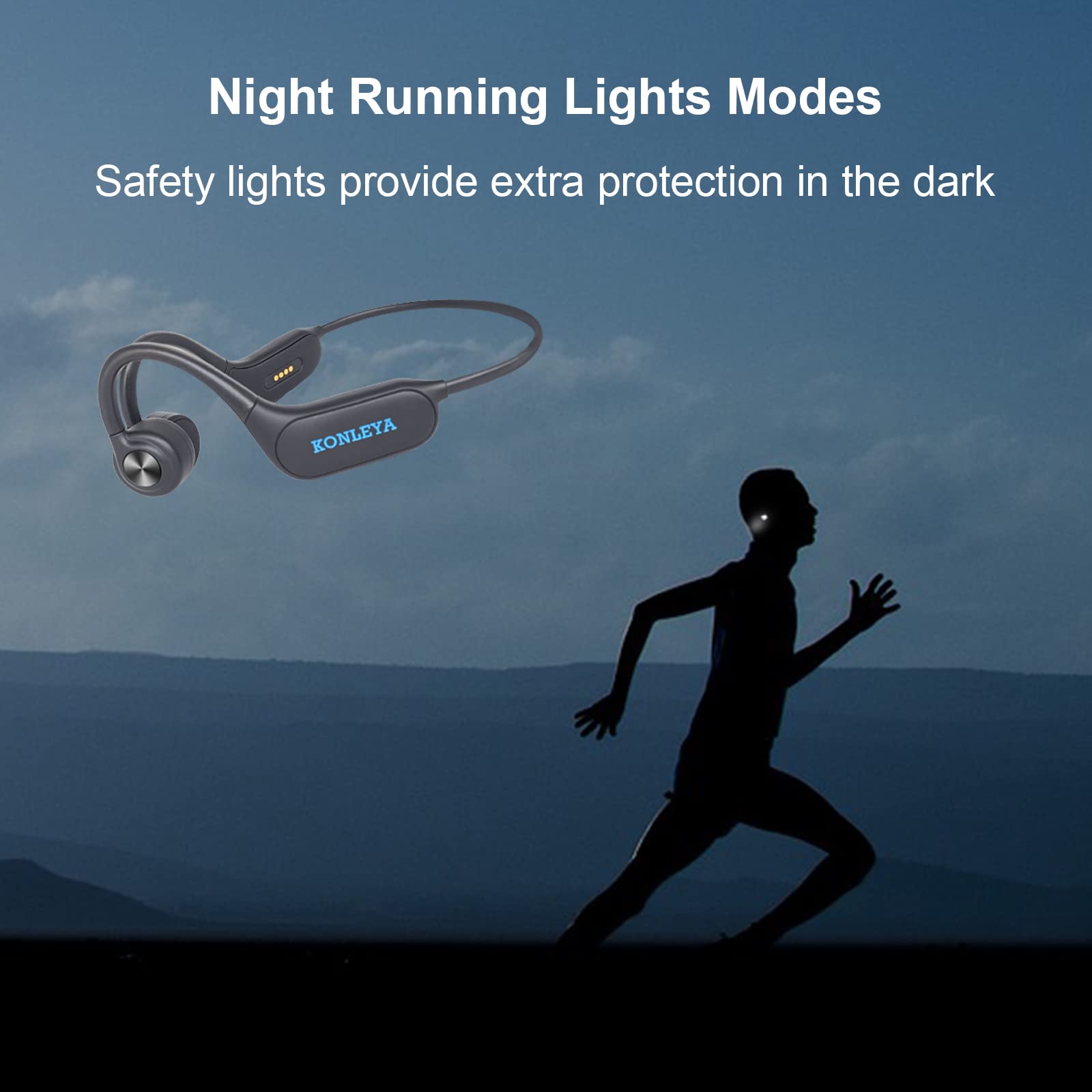 Wireless Bone Conduction Headphones IPX8 Waterproof - Bluetooth 5.3 Sport Headset with Built-in Mic & 32GB Storage, Sweatproof Open-Ear Design with Night Light for Swimming, Running, Gym Workouts & Outdoor Activities (Black)