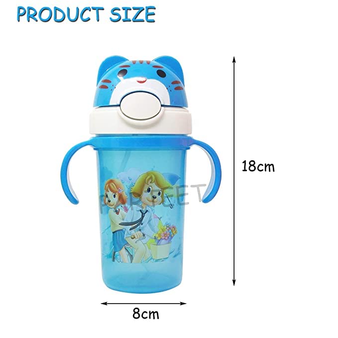 PARTEET Cartoon Printed Plastic Kids Water Bottle - BPA Free, 500ml, Leak Proof Sippy Cup for Boys & Girls - Ideal for School, Travel, and Outdoor Activities (Sky Blue)