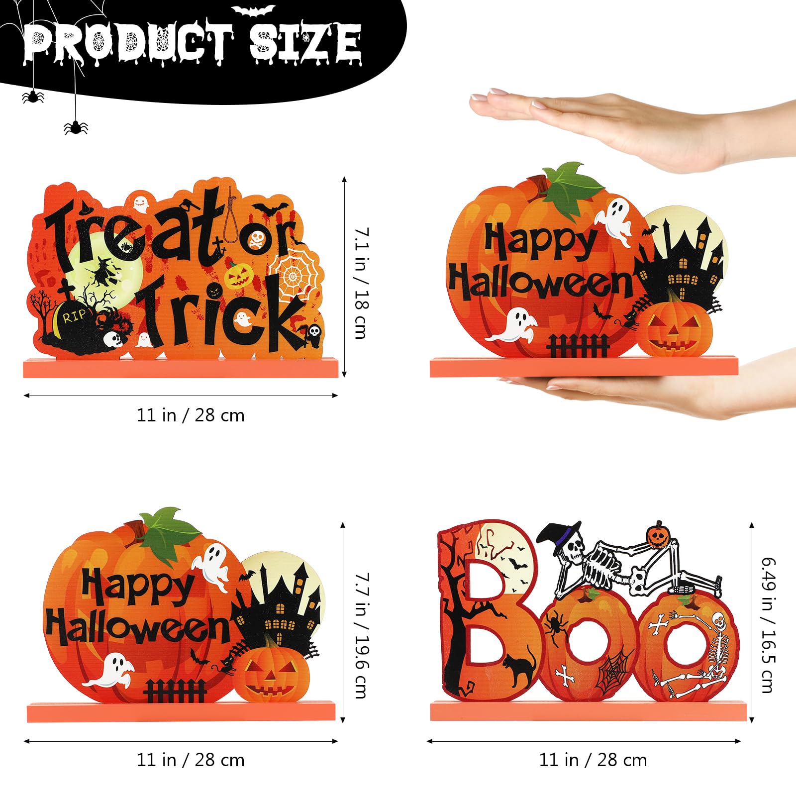 3-Piece Halloween Table Decor Set - Wooden Pumpkin Centerpiece with 'Boo' Sign for Halloween Party, Dinner, Coffee Table & Tier Tray Decor (11x7.7 Inch) | Spooky Home Decor for Fall Celebrations & Seasonal Gatherings