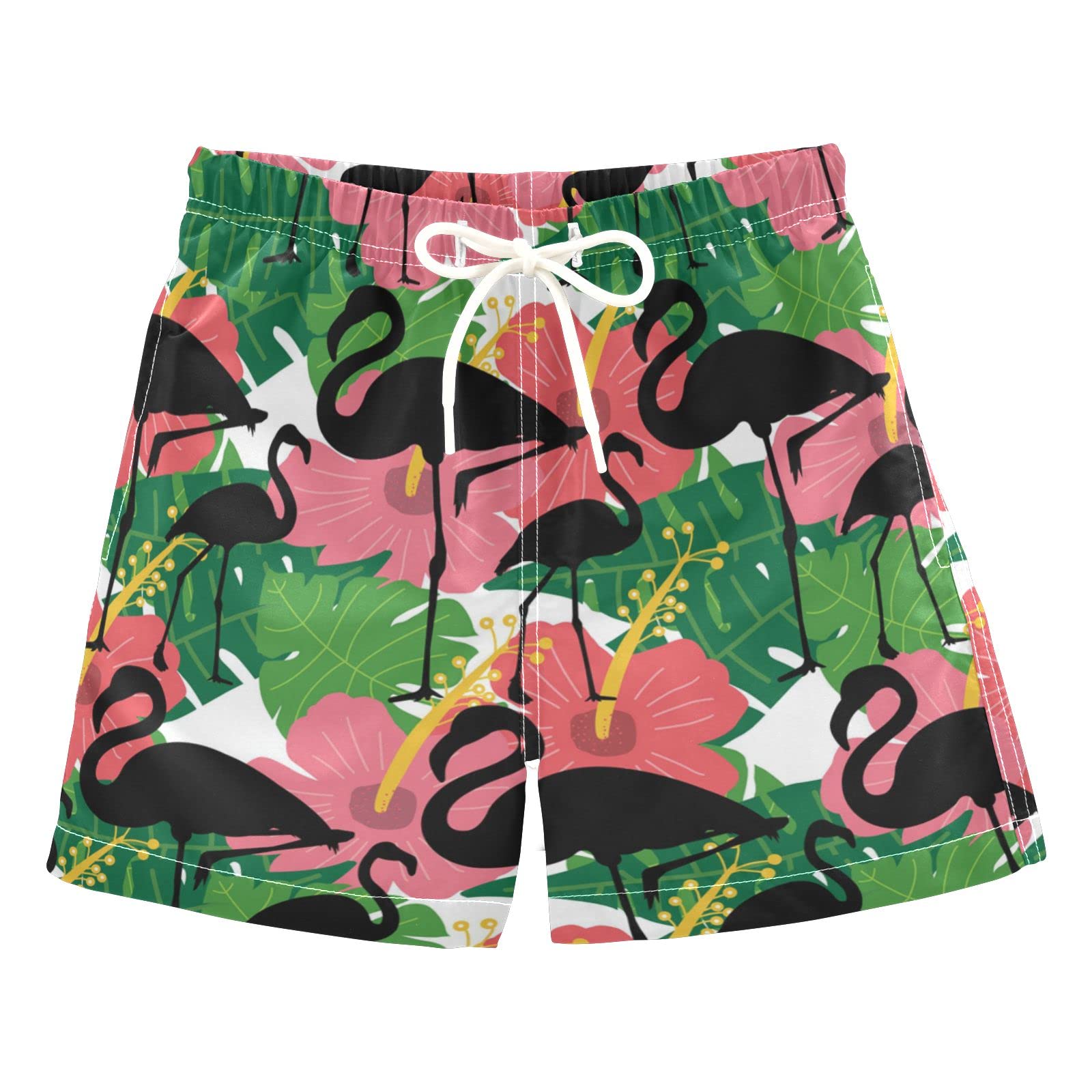 Black Flamingo Swim Trunks for Boys - Quick Dry Board Shorts for Kids, Toddlers & Teens (2T-8) - Perfect for Beach, Pool & Summer Water Activities