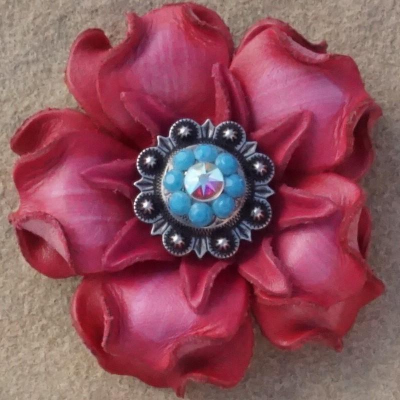 Antique Silver Turquoise & AB Pink Gardenia Flower Concho - Western Jewelry for Cowgirl Outfits, Boho Fashion & DIY Crafts