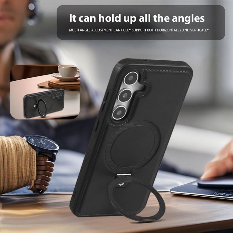 Samsung Galaxy S25 Leather Magnetic Stand Case - Premium Protective Cover with Kickstand for Hands-Free Viewing | Perfect for Work, Travel, and Entertainment