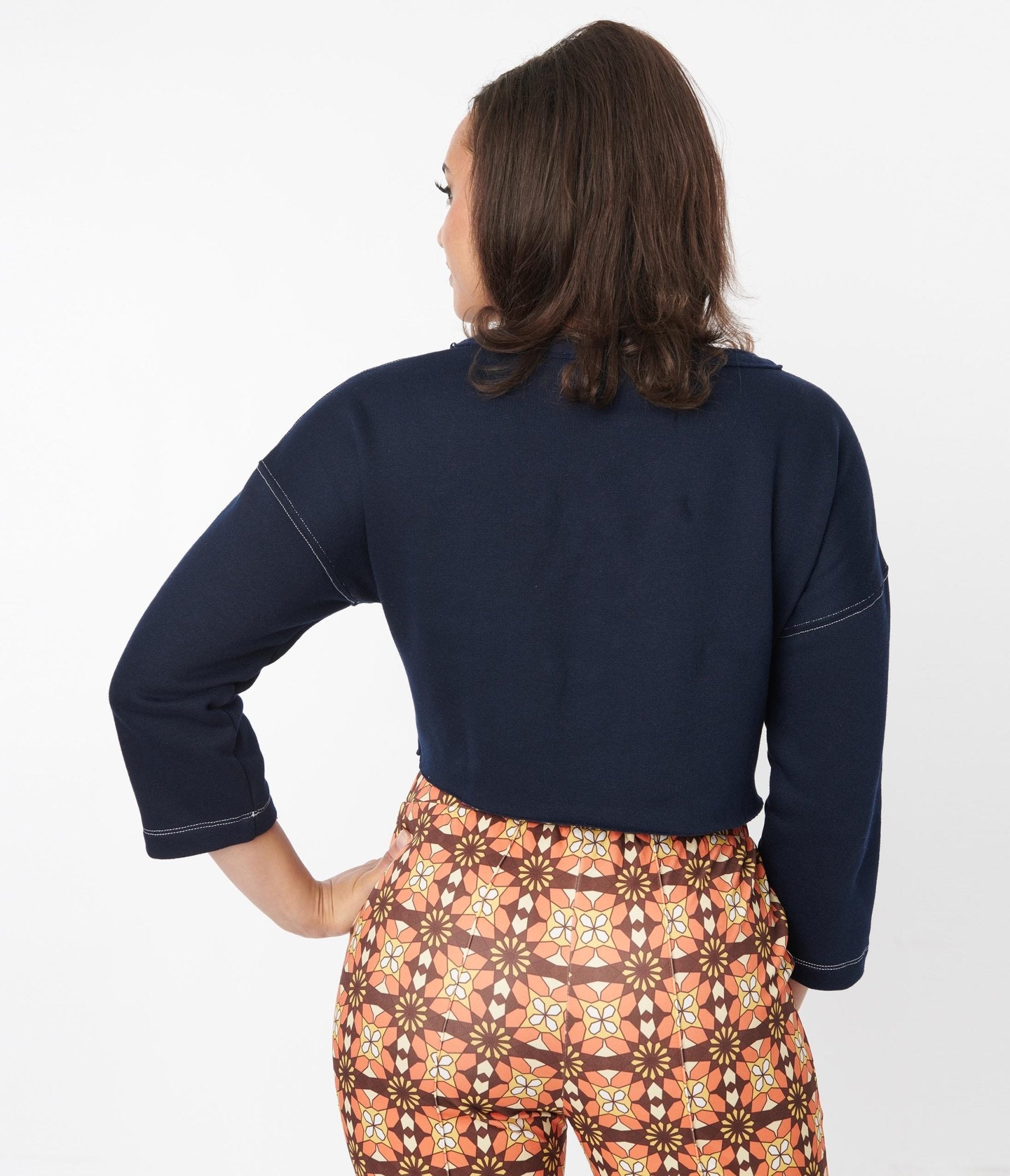 Navy Blue Floral Button Up Cropped Petunia Cardigan for Women - Perfect for Spring Outfits, Casual Wear & Layering