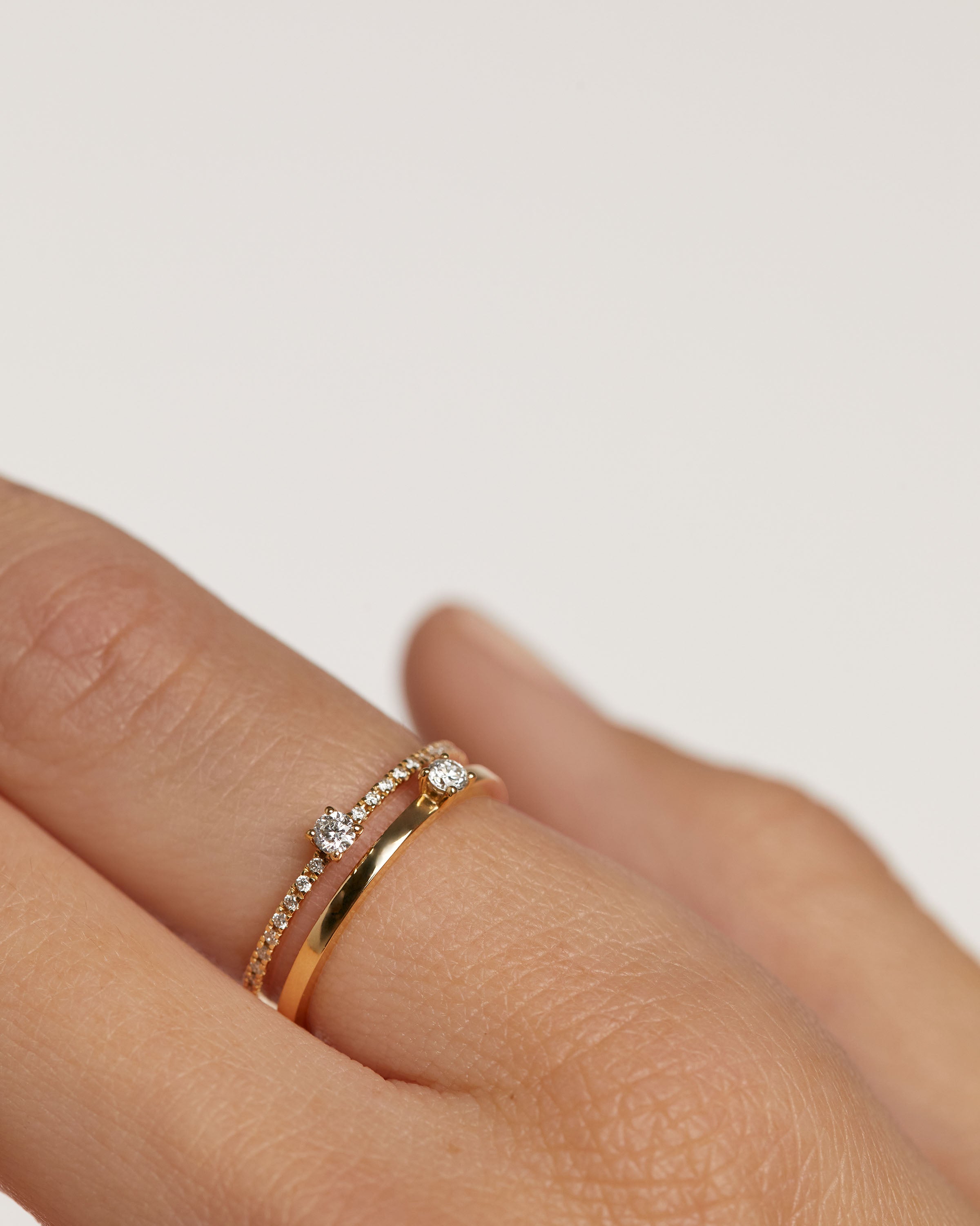 Diamond and Gold Solitaire Dual Ring for Women - Elegant Wedding, Engagement, Anniversary Jewelry Gift