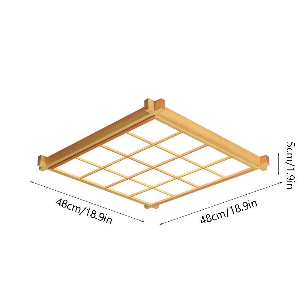 Japanese Style Solid Wood Square LED Flush Mount Ceiling Light - 6000K White Light with Acrylic Shade - Modern Minimalist Close-to-Ceiling Fixture for Living Room, Bedroom & Dining Room Lighting