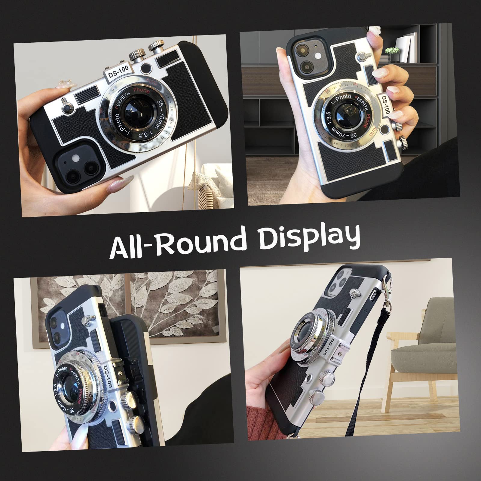 Vintage Camera Phone Case for iPhone 11/12 Pro Max - 3D Retro Design Emily in Paris Inspired Case with Anti-Lost Lanyard | Perfect for Travel, Photography Enthusiasts & Fashion Lovers