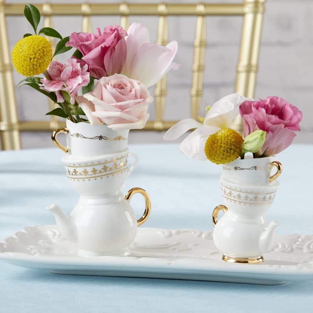 Kate Aspen Whimsical Ceramic Bud Vase Set of 12 - Elegant Tea Party Decor, Wedding & Bridal Shower Favors, Birthday Gift Ideas - Perfect for Table Centerpieces, Floral Arrangements & Home Decor