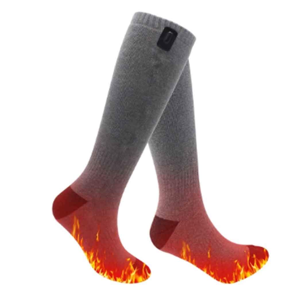 PDGJG Winter Sports Socks - USB Heated Knee High Stockings for Men & Women - Thermal Cotton Foot Warmers (Gray) - Perfect for Skiing, Snowboarding & Cold Weather Activities