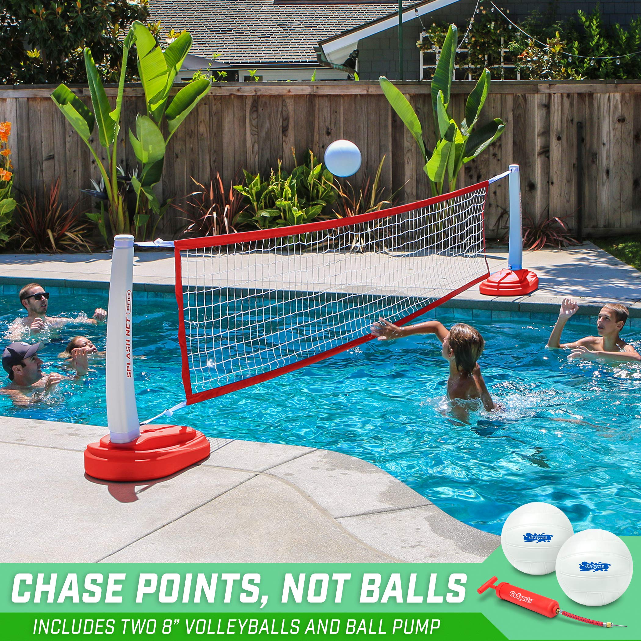 GoSports Splash Net PRO Pool Volleyball Set - Durable Water Volleyball Net with 2 Balls & Pump (Red/White/Blue) - Perfect for Backyard Pools, Beach Parties & Summer Fun